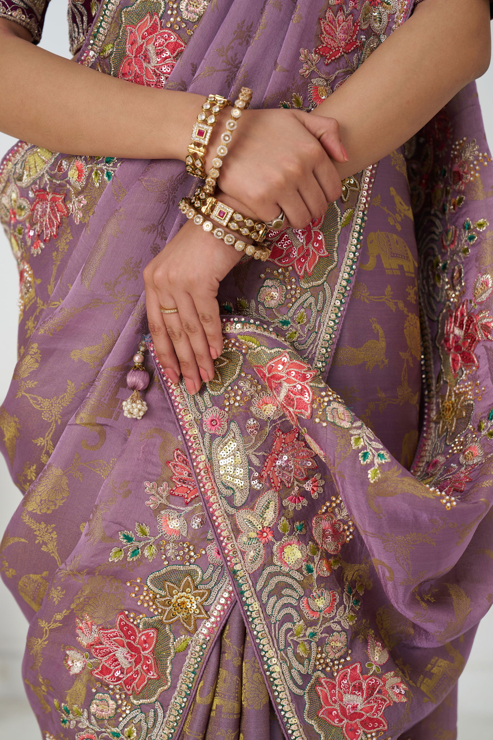 Kf 112 Mauve Pure Dola Viscouse Silk Saree Exporters In India
